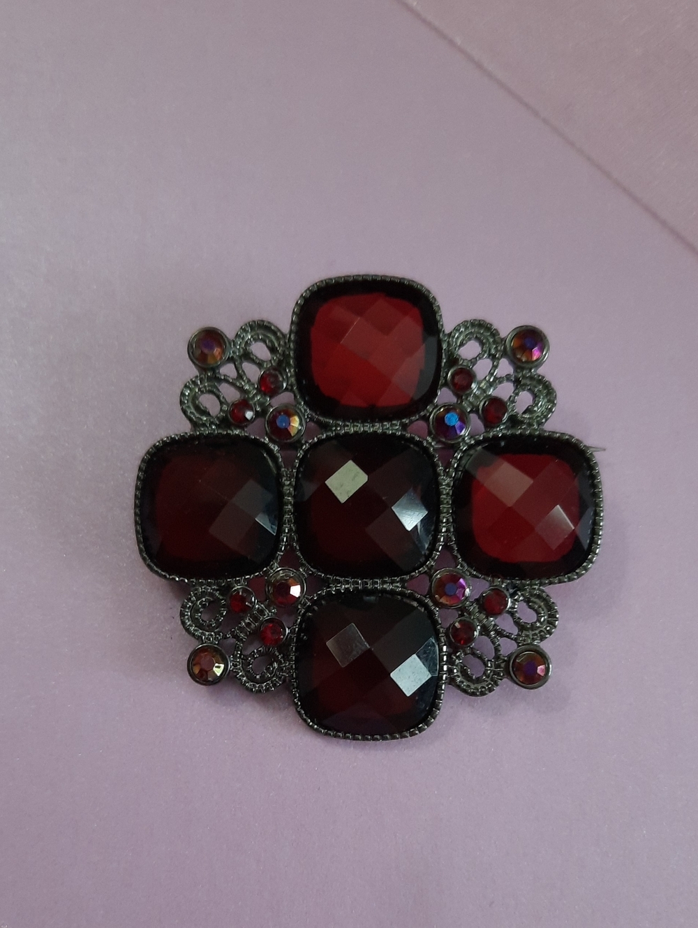 Red Faceted Crystal Statement Brooch